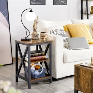 Topeakmart 3 Tiers Sofa Side End Table X Frame in MDF.