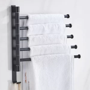 Black Wall-Mounted 180? Angle Towel Rack Holder Hook Bathroom and Kitchen