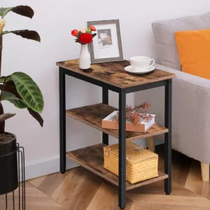 End Table, Simple Rustic Side Table with 3-Tier Storage for Living Room, Bed Room Rustic Brown