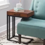 Drake C shaped Table with Drawer for bedroom and living room